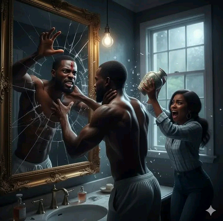 I caught my husband choking his own reflection in the bathroom mirror at 3 AM, and the reflection...