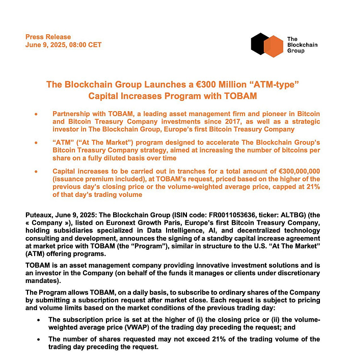 🇫🇷 French company The Blockchain Group to raise €300 Million to buy more Bitcoin 🙌...