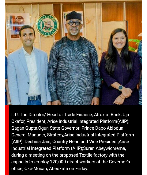 The Ogun State Government and the Arise Integrated Industrial Platform, an India-based multinational...